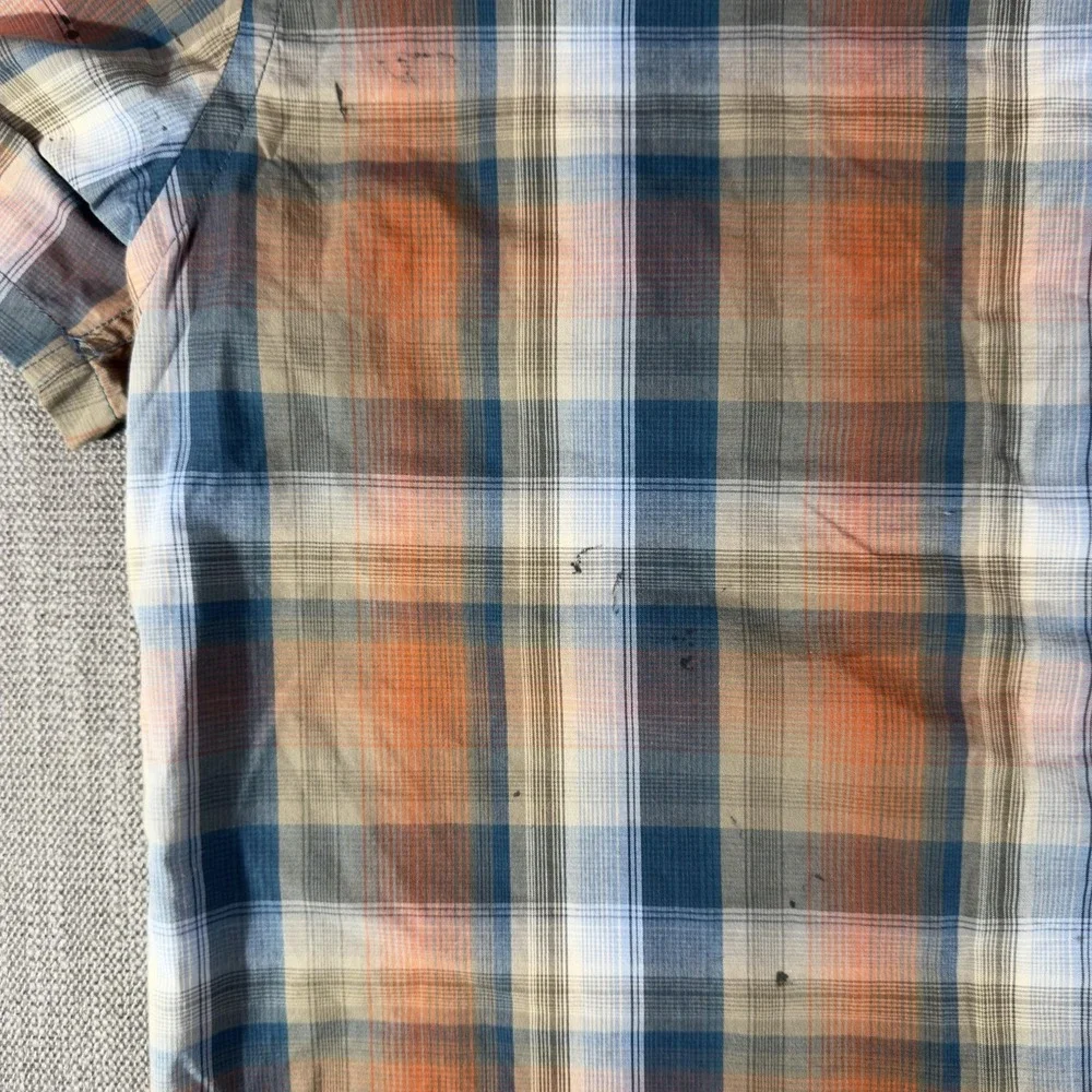 Pendleton Shirt Mens Medium Blue Plaid Western Short Sleeve Button Up Frontier